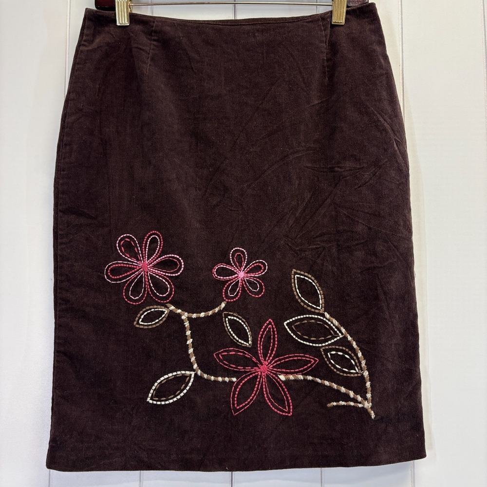 Vintage Ecologie Womens Y2K Boho Floral Embroidered Corduroy Skirt Size M Indie
